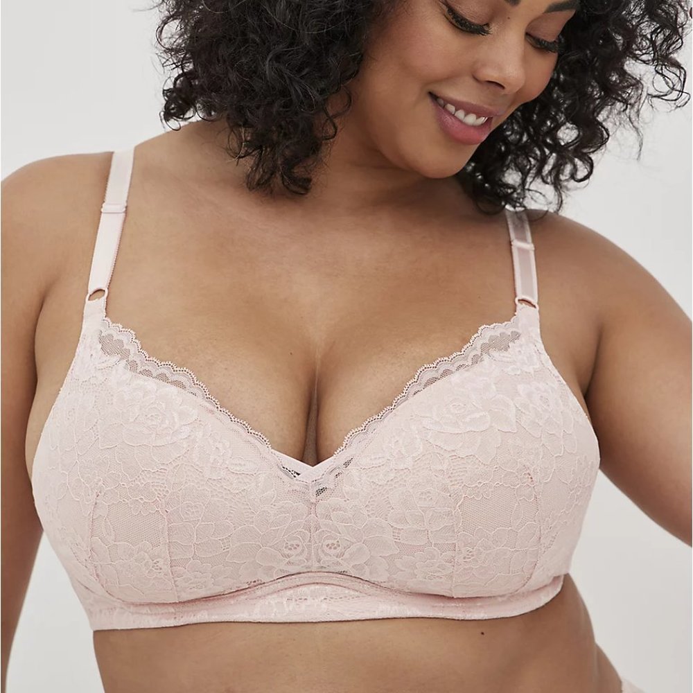 Push-Up Wire-Free Bra - Lace Pink with 360° Back Smoothing